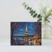Cartes Pour Fêtes Annuelles Saint Valentin Paris en soirée avec la Tour Eiffel (Debout devant)