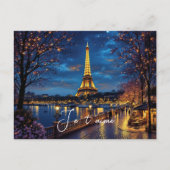 Cartes Pour Fêtes Annuelles Saint Valentin Paris en soirée avec la Tour Eiffel (Devant)