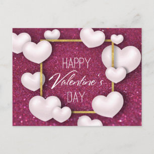 Cartes Pour Fêtes Annuelles Saint Valentin Parties scintillant Coeurs blancs -