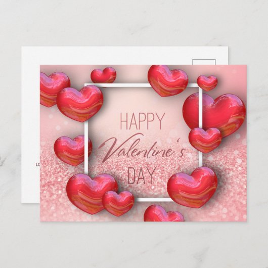 Cartes Pour Fêtes Annuelles Saint Valentin Parties scintillant Coeurs rouges - (Devant / Derrière)