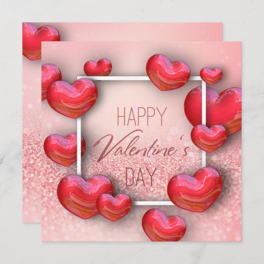 Cartes Pour Fêtes Annuelles Saint Valentin Parties scintillant des Coeurs roug (Devant / Derrière)