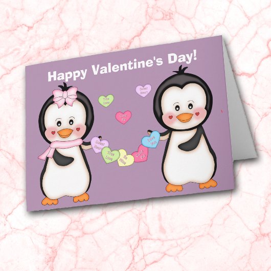 Cartes Pour Fêtes Annuelles Saint Valentin Penguin et Coeurs