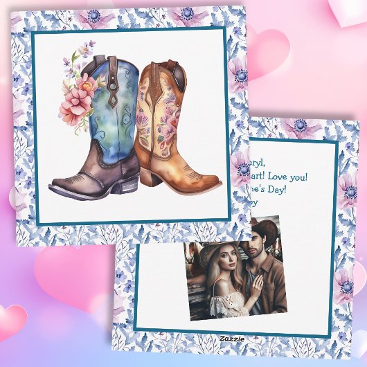 Cartes Pour Fêtes Annuelles Saint Valentin Photo personnalisée Bottes Cowboy