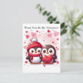 Cartes Pour Fêtes Annuelles Saint Valentin Pingouin mignon Ajouter le nom à am (Debout devant)