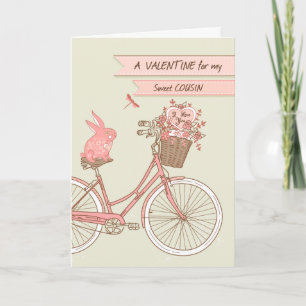 Cartes Pour Fêtes Annuelles Saint Valentin pour Cousin, Vélo, Lapin Rose