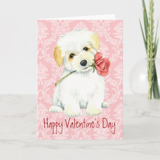 Cartes Pour Fêtes Annuelles Saint-Valentin Rose Coton de Tulear (Devant)