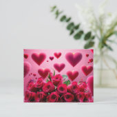 Cartes Pour Fêtes Annuelles Saint Valentin Roses rouges et coeurs (Debout devant)