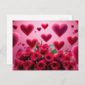 Cartes Pour Fêtes Annuelles Saint Valentin Roses rouges et coeurs (Devant / Derrière)