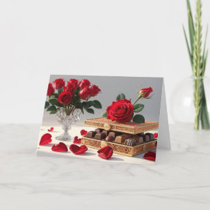 Cartes Pour Fêtes Annuelles Saint Valentin Roses rouges, sucreries