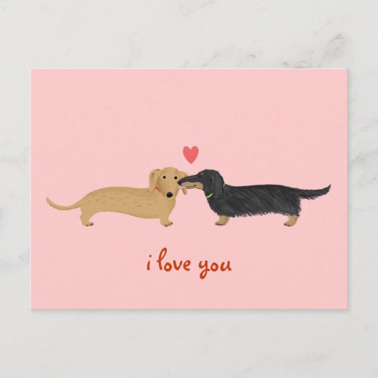 Cartes Pour Fêtes Annuelles Saint-Valentin teckel Bisou Mignons chiens viennoi (Devant)
