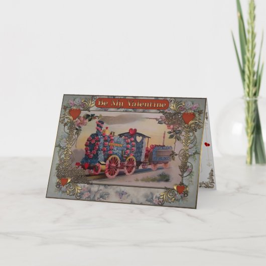 Cartes Pour Fêtes Annuelles Saint Valentin - Train de roses et de coeurs. (Devant)