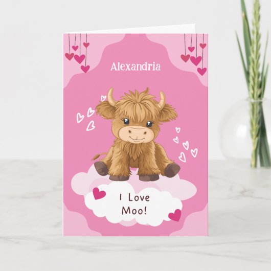 Cartes Pour Fêtes Annuelles Saint Valentin Vache Highland Moo Mignonne (Devant)