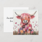 Cartes Pour Fêtes Annuelles Saint-Valentin Vache Highland Patchwork (Devant / Derrière)