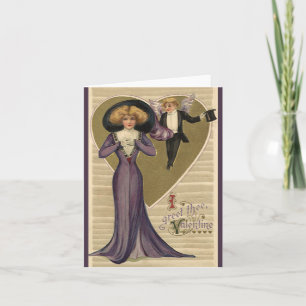 Cartes Pour Fêtes Annuelles Saint-Valentin victorien vintage, Dame en violet