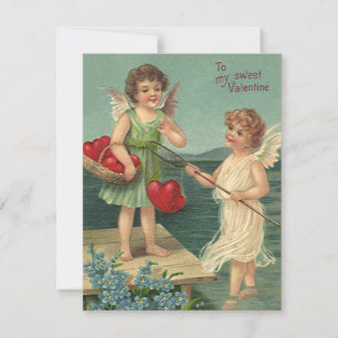 Cartes Pour Fêtes Annuelles Saint-Valentin vintage, Anges pêchant des cœurs