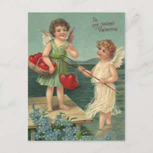 Cartes Pour Fêtes Annuelles Saint-Valentin vintage, Anges pêchant des cœurs