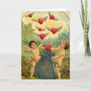 Cartes Pour Fêtes Annuelles Saint-Valentin vintage, Coeurs de Cherubs victorie