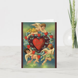 Cartes Pour Fêtes Annuelles Saint Valentin vintage, Coeurs des anges victorien