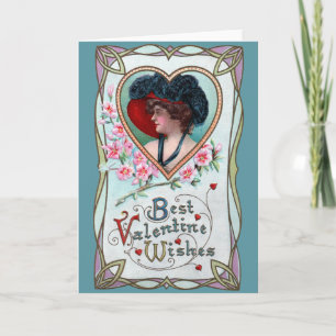 Cartes Pour Fêtes Annuelles Saint-Valentin vintage, Femme élégante dans un cœu