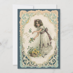 Cartes Pour Fêtes Annuelles Saint-Valentin vintage, fille victorienne avec des
