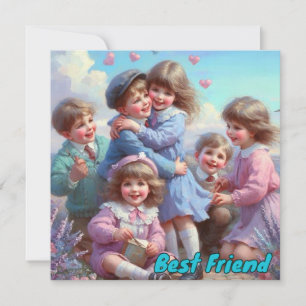 Cartes Pour Fêtes Annuelles Saint Valentin Vintage ~ MEILLEURE AMIE ~ Enfants 