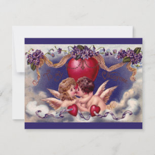 Cartes Pour Fêtes Annuelles Saint Valentin vintage, Tcherubs dans les nuages