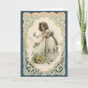 Cartes Pour Fêtes Annuelles Saint Valentin vintage, Victorian Girl with Rose