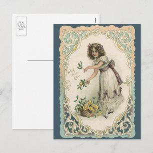 Cartes Pour Fêtes Annuelles Saint Valentin vintage, Victorian Girl with Rose