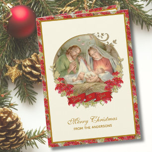Cartes Pour Fêtes Annuelles Sainte Famille Nativité Noël Poinsettia