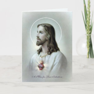 Cartes Pour Fêtes Annuelles Sainte Messe Catholique Offrant Sacré Coeur Jésus