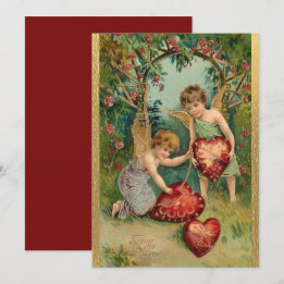 Cartes Pour Fêtes Annuelles Saints Valentins Vintage Chérubins Cœur Or