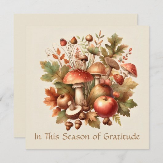 Cartes Pour Fêtes Annuelles Saison de gratitude Champignon d'automne gland pom (Devant / Derrière)