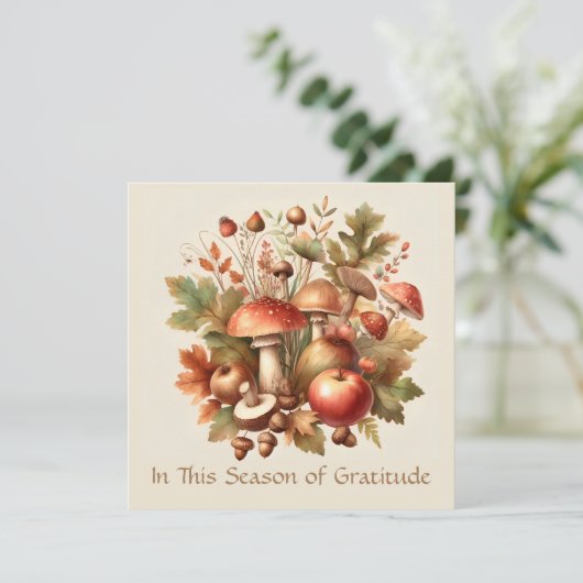 Cartes Pour Fêtes Annuelles Saison de gratitude Champignon d'automne gland pom (Debout devant)