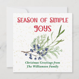 Cartes Pour Fêtes Annuelles Saison de Joies Simples Genévrier Bleu Noël