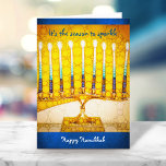 Cartes Pour Fêtes Annuelles Saison de Menorah Jaune pour étinceler l'Hanoukka<br><div class="desc">"C’est la saison qui scintille. Bonne Hanoukka." Une photo de fond d'une menorah d'or jaune, colorée et brillante vous aide à inaugurer les vacances d'Hanoukka. Sentez la chaleur et la joie de la saison des Fêtes chaque fois que vous envoyez cette carte de voeux Hanoukka étonnante et colorée. Des enveloppes,...</div>