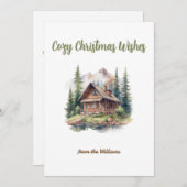 Cartes Pour Fêtes Annuelles Saison de Noël Vacances Cabine Mountain Forest (Devant / Derrière)
