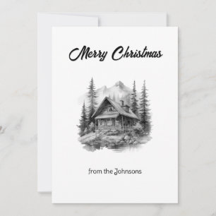 Cartes Pour Fêtes Annuelles Saison de Noël Vacances Montagne Cabine Lac Trees