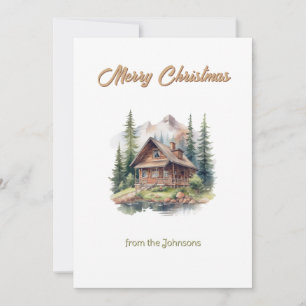 Cartes Pour Fêtes Annuelles Saison de Noël Vacances Montagne Cabine Lac Trees