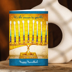 Cartes Pour Fêtes Annuelles Saison Hanoukka Yellow Gold Menorah à étincelles