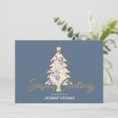 Cartes Pour Fêtes Annuelles Saisons Salutation Pine Tree Blue Business (Debout devant)