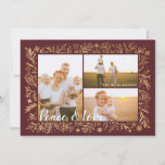 Cartes Pour Fêtes Annuelles Saisons Salutation Red & Gold Foliage & Snowflakes<br><div class="desc">Souhaitez à votre famille et à vos amis la paix et l'amour de cette saison de vacances avec notre élégant feuillage festif, floraux & flocons de neige fausse cadre photo foilage or. Design dispose d'une mise en page de trois photos pour afficher vos propres souvenirs de photos de famille. Personnalisez...</div>