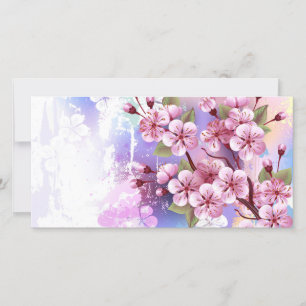 Cartes Pour Fêtes Annuelles Sakura rose sur la peinture Arrière - plan