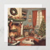 Cartes Pour Fêtes Annuelles Salon de Noël rétro avec sapin de Noël (Devant / Derrière)