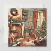Cartes Pour Fêtes Annuelles Salon de Noël rétro avec sapin de Noël (Devant)