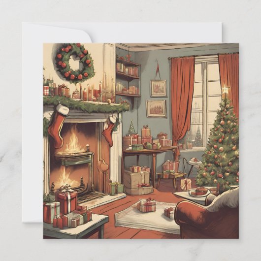 Cartes Pour Fêtes Annuelles Salon de Noël rétro avec sapin de Noël (Devant)