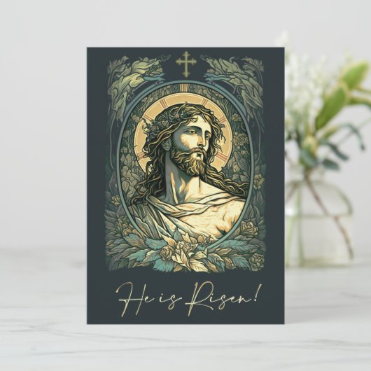 Cartes Pour Fêtes Annuelles Salut est Risen ! Art Nouveau Jésus Peinture Pâque (Debout devant)