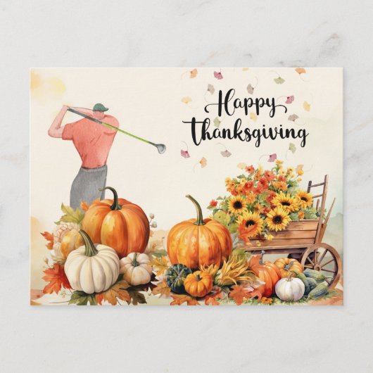 Cartes Pour Fêtes Annuelles Salutation d'automne de Thanksgiving pour Golfer (Devant)