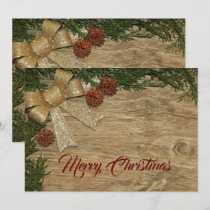 Cartes Pour Fêtes Annuelles Salutation de Noël Arc en or Feuilles Vertes Rouge