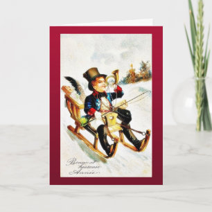 Cartes Pour Fêtes Annuelles Salutation de Noël avec un garçon jouant de la mus