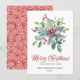 Cartes Pour Fêtes Annuelles Salutation de Noël classique Holly et Berry 2022